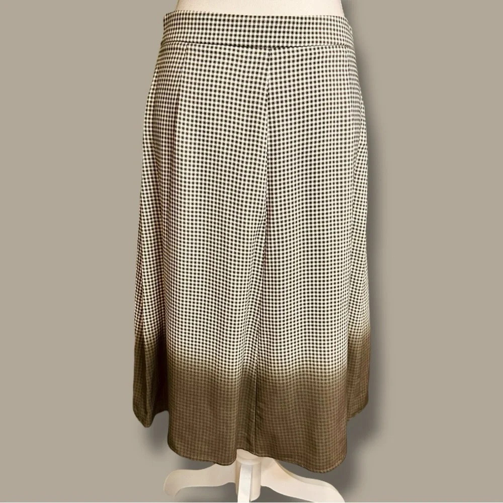 NWT Piazza Sempione Olive Green Checkered Plaid Dip-Dyed Pleated Skirt Size 44